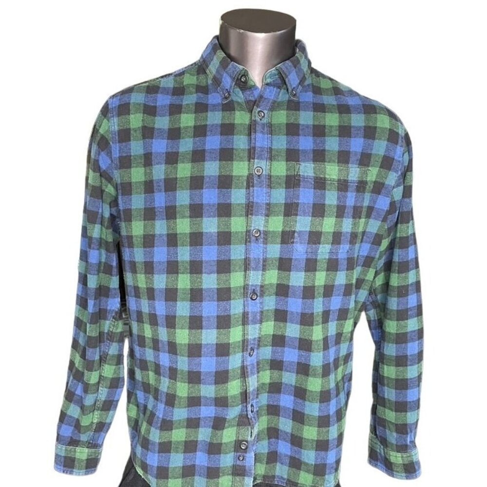 Eddie Bauer Mens Flannel Shirt Fall Winter Button Down Top Size XL u Blue Green